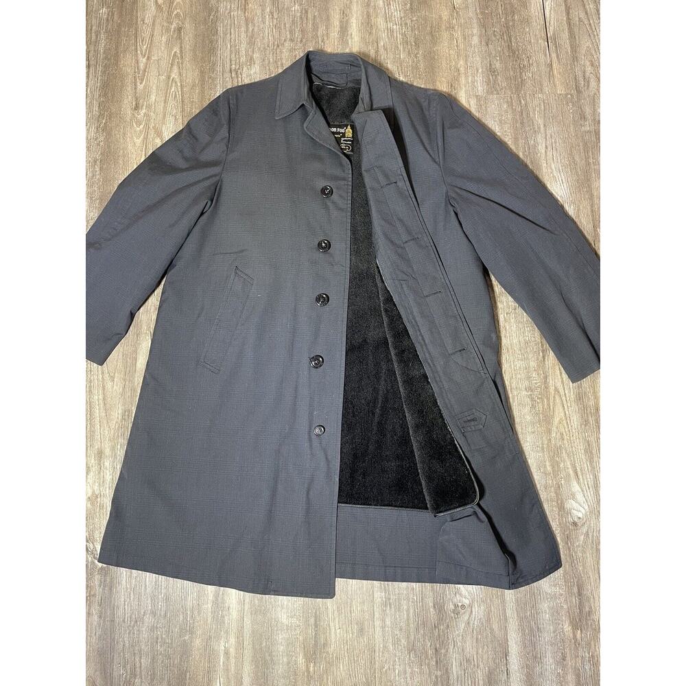 London Fog Mens Maincoats Trench Removable Lining Grey Black Plaid 40R Alpaca